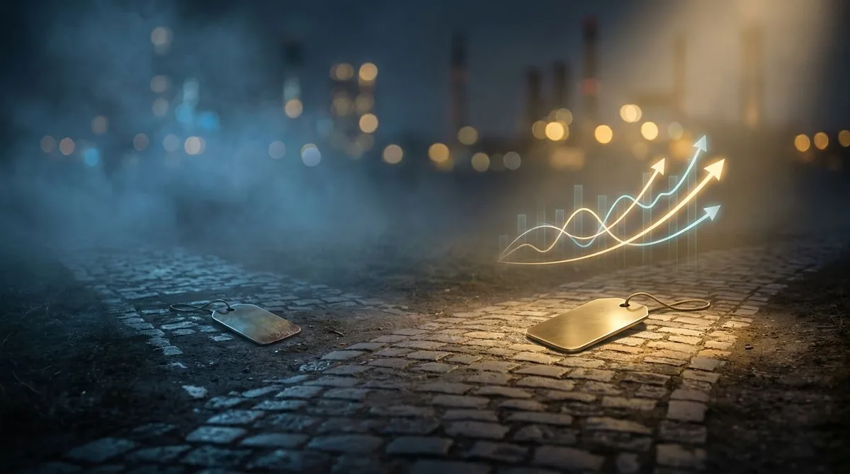A confident investor or trader stands at a crossroads, with one path leading to a lower price tag and another to a higher one with a clear upward-trending stock chart glowing above it. The higher-priced path is bathed in bright, golden light suggesting opportunity and certainty, while the cheaper path fades into foggy uncertainty. The contrast visually captures the counterintuitive idea that paying more can actually mean buying smarter.