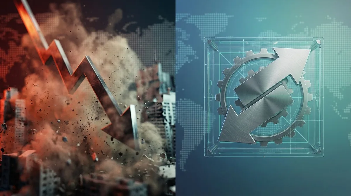 A split-screen visual showing two contrasting scenarios: on one side, a single falling arrow representing a naked option losing value, and on the other side, two interlocking arrows forming a contained, bounded range that visually caps both