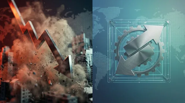 A split-screen visual showing two contrasting scenarios: on one side, a single falling arrow representing a naked option losing value, and on the other side, two interlocking arrows forming a contained, bounded range that visually caps both