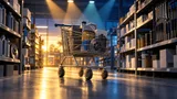 A dimly lit auto-parts store aisle with unbranded shelved products, warm light at one end fading to cool shadow at the other, and a softly lit shopping cart in the foreground suggesting rising momentum.