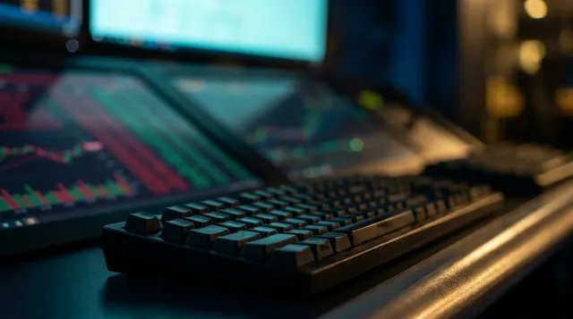 A close-up shot of a glowing trading terminal screen displaying cascading rows of green and red numbers representing bid and ask prices in an order book, with depth and layers of data visually suggesting market complexity.