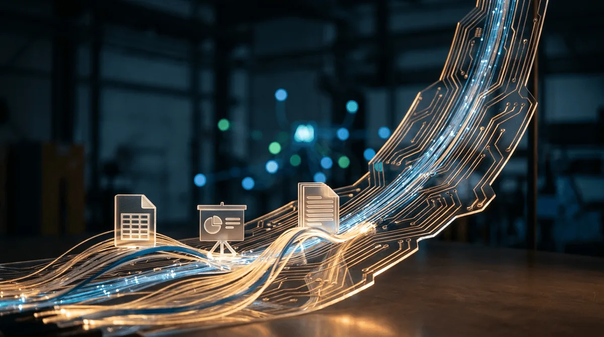 A dynamic, upward-exploding rocket or parabolic curve made entirely of glowing circuit board traces and data streams, launching against a dark background filled with floating AI agent nodes and interconnected network lines.