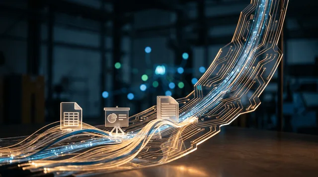 A dynamic, upward-exploding rocket or parabolic curve made entirely of glowing circuit board traces and data streams, launching against a dark background filled with floating AI agent nodes and interconnected network lines.