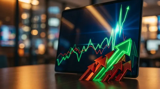 A dramatic close-up of a stock chart screen showing a sharp, explosive upward price spike rendered in bright green against a dark background, symbolizing the sudden surge of a short squeeze.