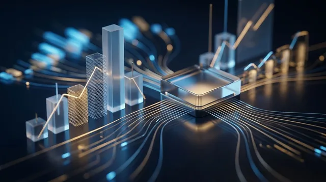 A sleek, dark-themed trading terminal dashboard fills the frame, displaying multiple glowing candlestick charts, real-time order book data, and colorful analytics panels radiating a sense of professional-grade market intelligence.