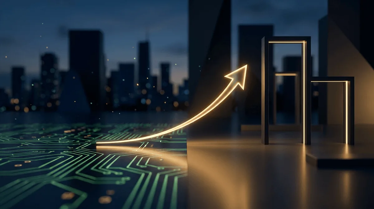 A sleek, modern split-composition image showing the iconic Nvidia green geometric logo mark on one side and Anthropic's dark, minimalist emblem on the other, connected by glowing golden circuit-like lines or a stylized upward stock-chart ar