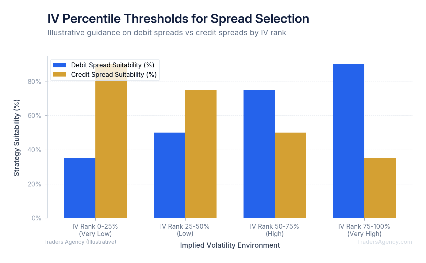 Bar chart showing optimal spread choice based on IV percentile levels