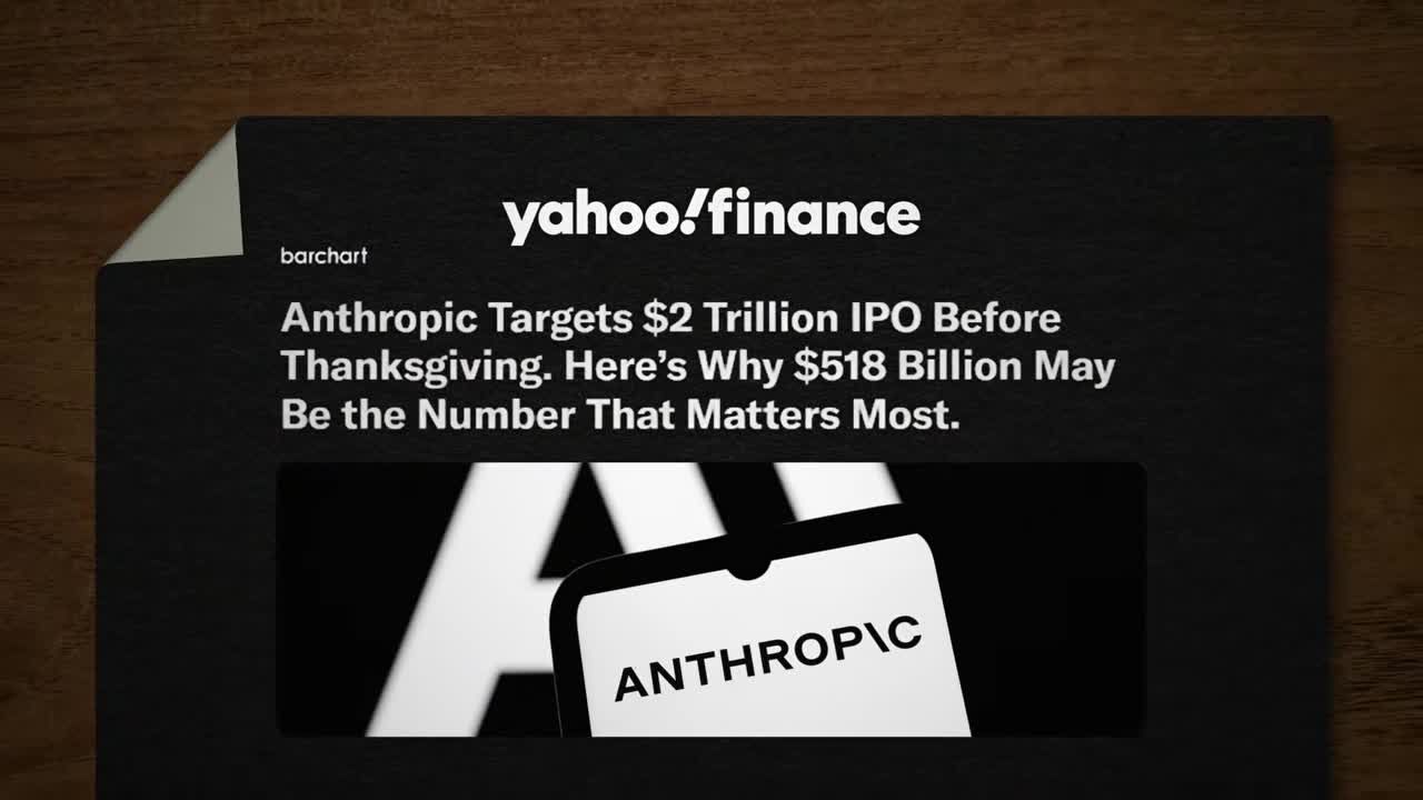 News headline reporting Anthropic is targeting an IPO valuation of $2 trillion