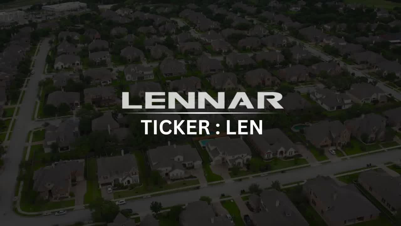 Lennar Corporation callout shown over aerial footage of a suburban housing development