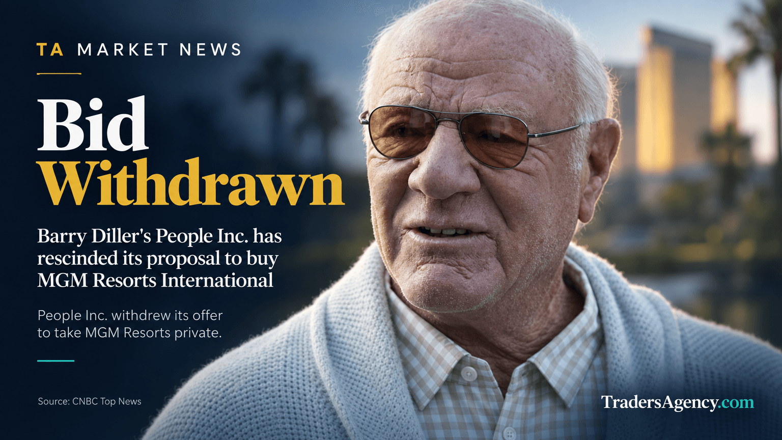 Illustration of an elderly businessman in glasses, representing the chairman who withdrew a major casino buyout proposal.