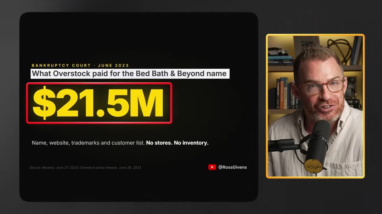 Stat graphic showing Overstock paid $21.5 million in cash for the Bed Bath & Beyond name