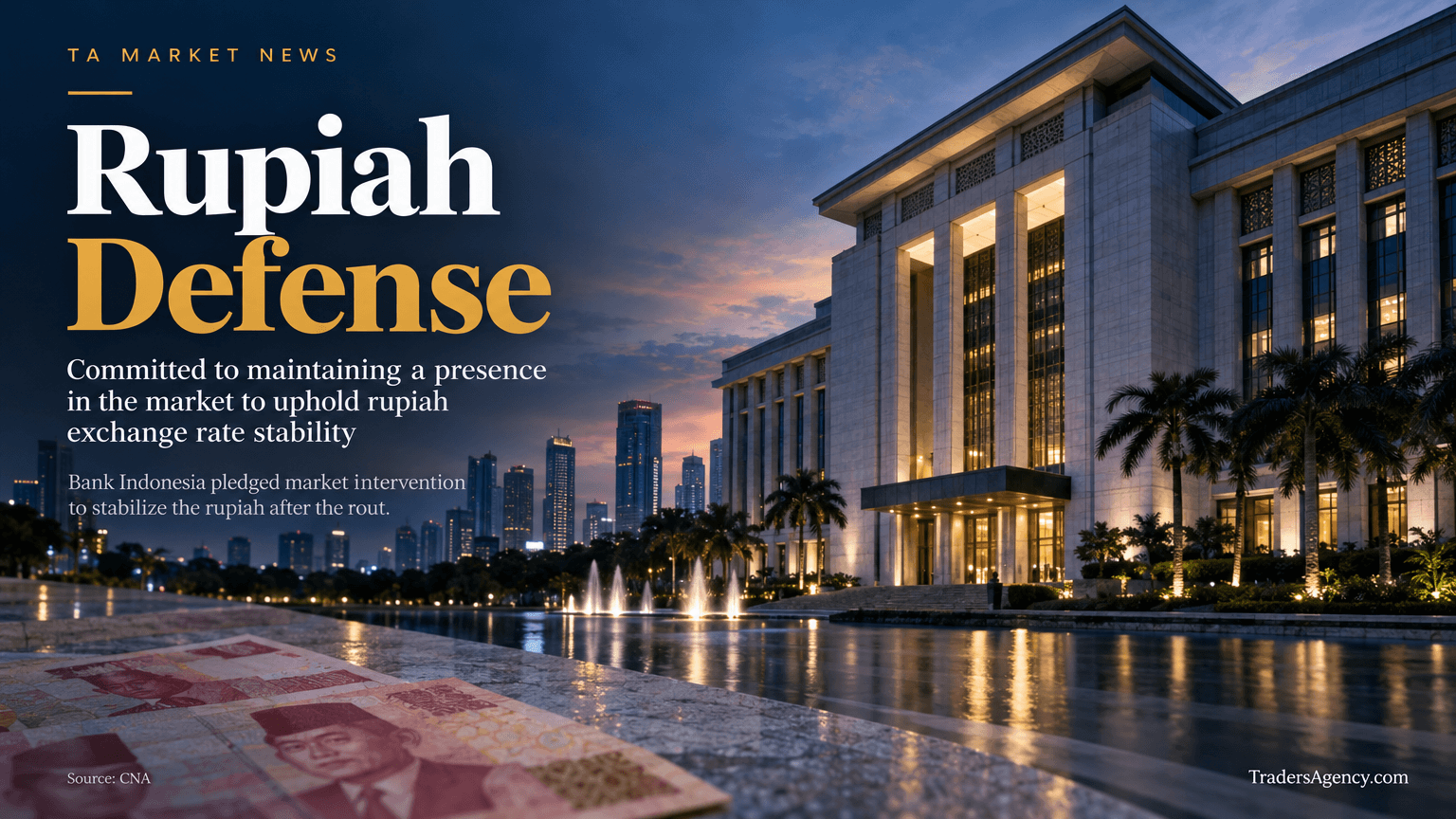 Central bank building exterior symbolizing currency intervention in Jakarta