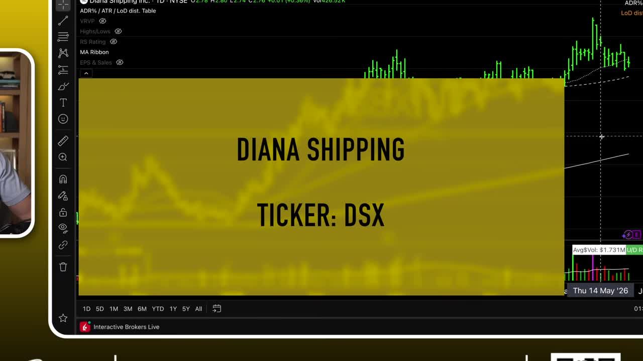 Title card showing Diana Shipping with ticker symbol DSX on NYSE