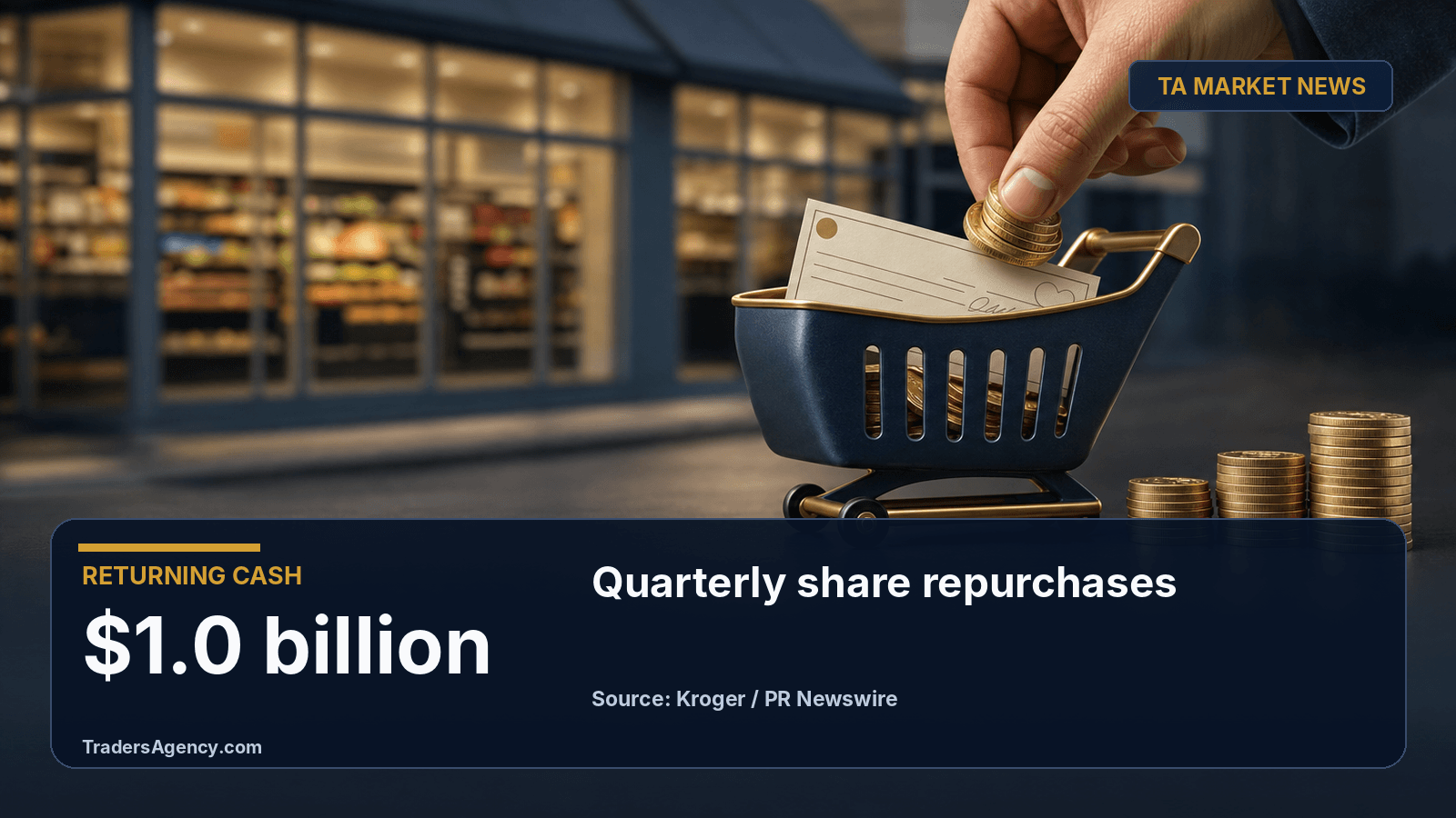 Illustration of coins and a dividend check being placed into a shopping-cart-shaped piggy bank.
