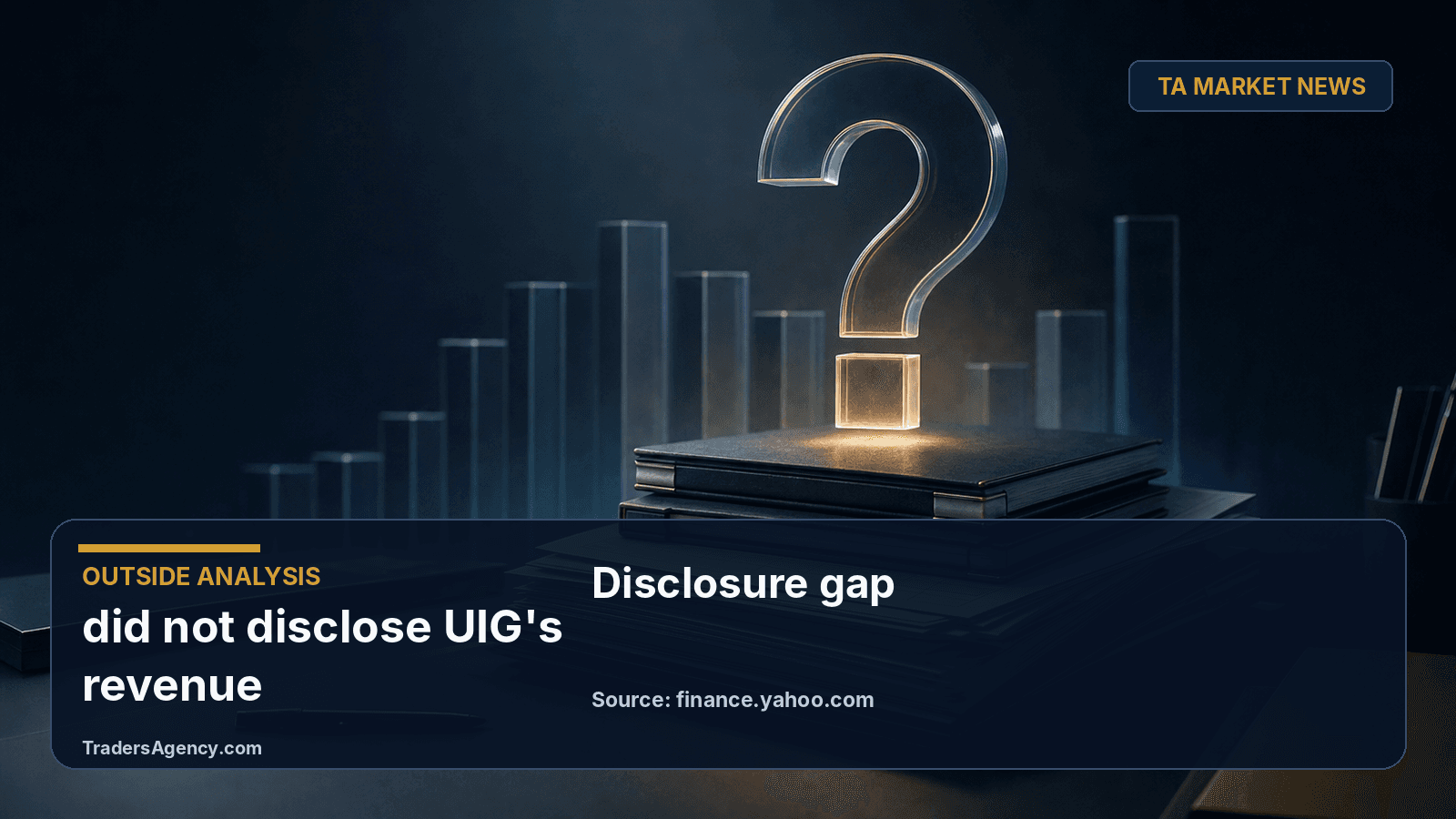 Illustration of a question mark over closed financial ledgers symbolizing undisclosed revenue and earnout details in the Vertiv-UIG deal.